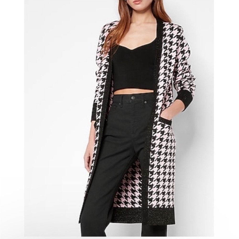 Express metallic houndstooth print duster cardigan, NWOT
